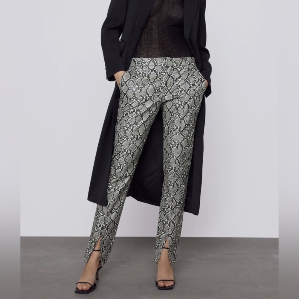 Zara FAUX LEATHER HIGH WAIST SNAKE PRINTED PANTS